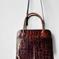 Late 20th Century Auburn Brown Textured Leather Handbag