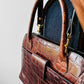 Late 20th Century Auburn Brown Textured Leather Handbag