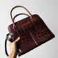 Late 20th Century Auburn Brown Textured Leather Handbag