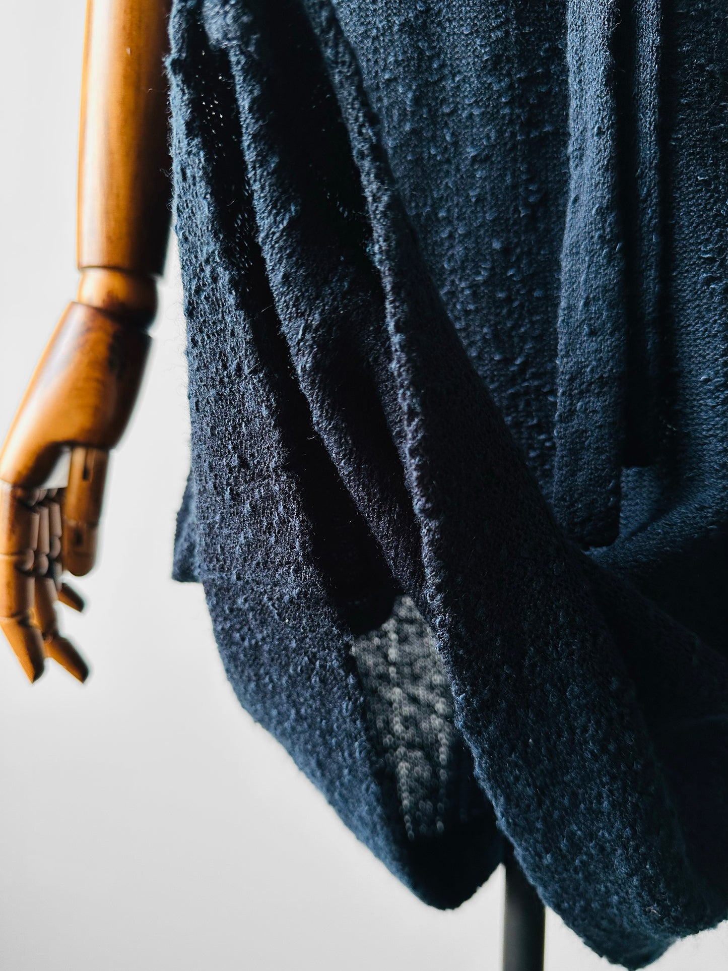 1980s Navy Blue Textured Tied Waist Knit Dress - Sz. Small