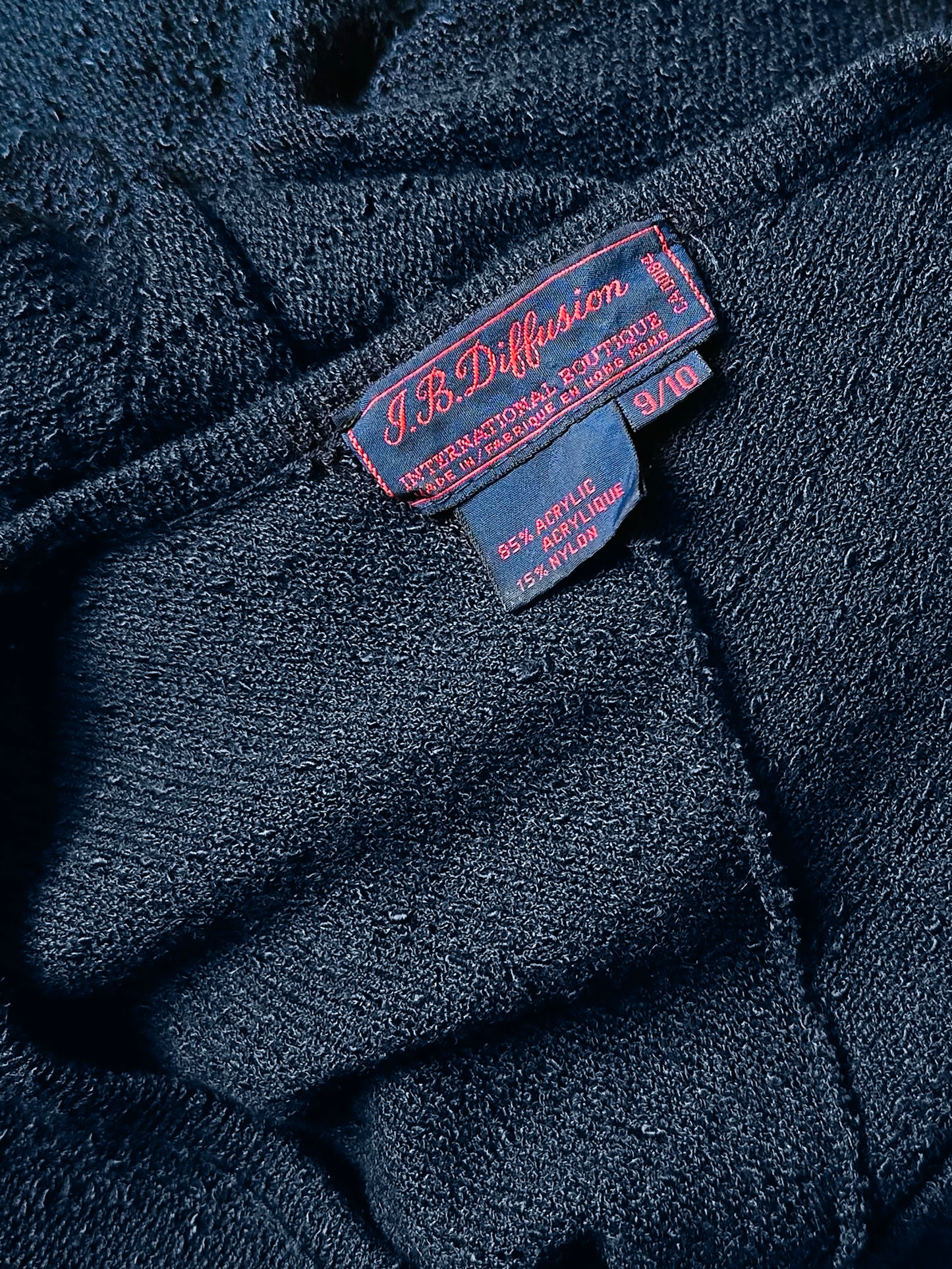 1980s Navy Blue Textured Tied Waist Knit Dress - Sz. Small