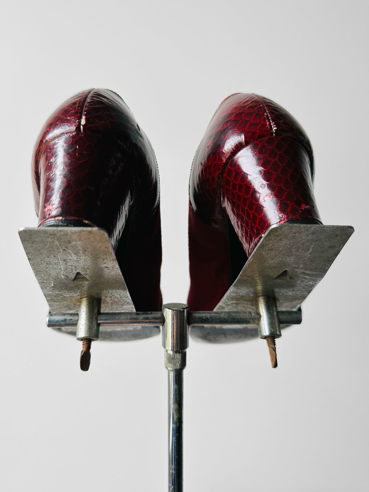 1970s - 1980s Wine Red Patent Leather and Suede Tassel Slip On Heeled Loafers