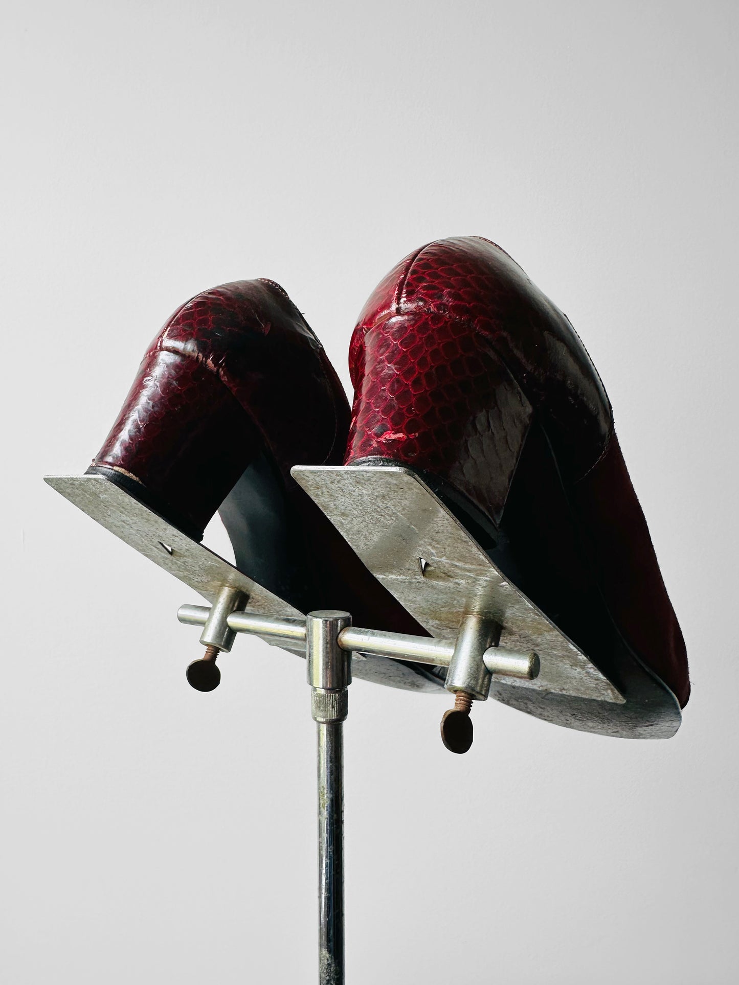 1970s - 1980s Wine Red Patent Leather and Suede Tassel Slip On Heeled Loafers