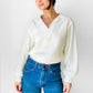 1970s Cream Collared Textured Knit Top - Sz. S