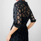 Vintage 1960s - 1970s Black Floral Button Front Collared Cotton Eyelet Shirtwaist Dress - Sz.S
