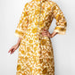 Vintage 1960s Golden Yellow Paisley Floral Patterned Zip-Front Quilted House Dress - Sz. S/M