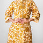 Vintage 1960s Golden Yellow Paisley Floral Patterned Zip-Front Quilted House Dress - Sz. S/M