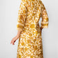 Vintage 1960s Golden Yellow Paisley Floral Patterned Zip-Front Quilted House Dress - Sz. S/M