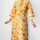 Vintage 1960s Golden Yellow Paisley Floral Patterned Zip-Front Quilted House Dress - Sz. S/M