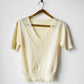1960s - 1970s Cream V-Neck Lace Neck Short Sleeve Knit Top - Sz. XS/S