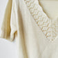 1960s - 1970s Cream V-Neck Lace Neck Short Sleeve Knit Top - Sz. XS/S