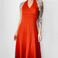 Vintage 1970s Burnt Tangerine Midi-Length Halter Dress - Sz. S/M