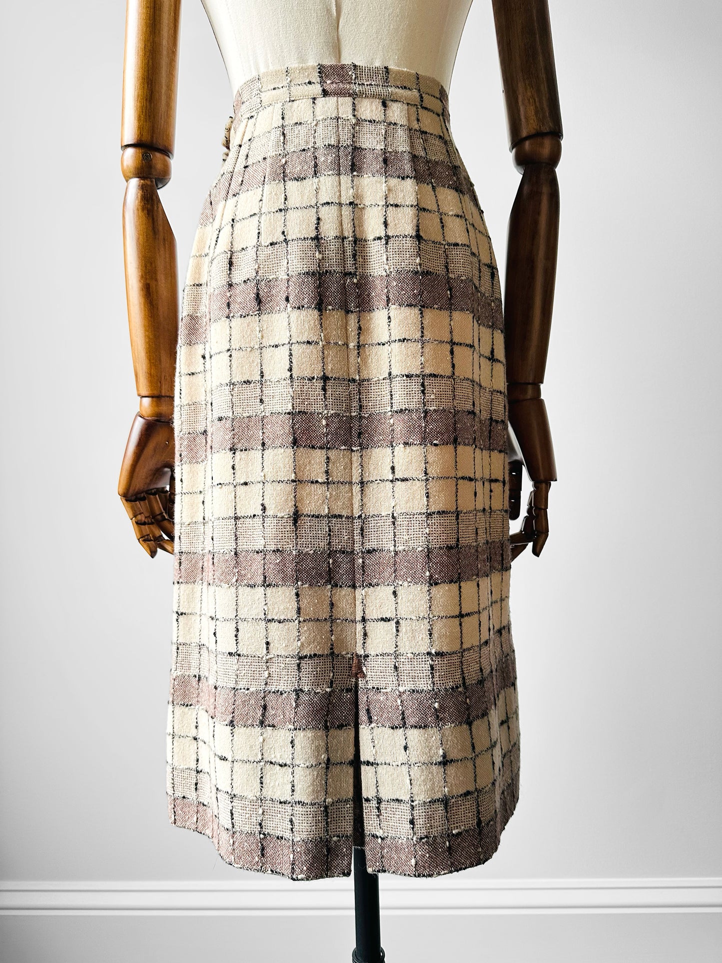 1960s - 1970s Off-White and Beige Textured Tweed Wool A-Line Skirt - Sz. XS/S