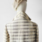 1950s - 1960s Off-White Patterned Open Front Wool Coat - Sz. S