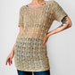 Vintage 1970s Beige Short-Sleeve Scoop Neck Crochet Tunic  - Sz. S