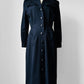 1980s Dark Navy Blue Button-Front Collared Tapered-Waist Wool Harve Benard Dress - Sz. S/M