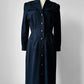 1980s Dark Navy Blue Button-Front Collared Tapered-Waist Wool Harve Benard Dress - Sz. S/M