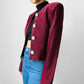 1980s Wine Toned Suede Crop Button Front Jacket - Sz. S/M