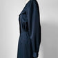 1980s Dark Navy Blue Button-Front Collared Tapered-Waist Wool Harve Benard Dress - Sz. S/M