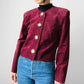 1980s Wine Toned Suede Crop Button Front Jacket - Sz. S/M