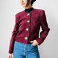 1980s Wine Toned Suede Crop Button Front Jacket - Sz. S/M