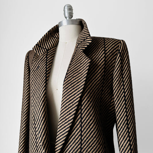 1980s Golden Beige and Black Stripe Wool Harve Benard Blazer - Sz. S