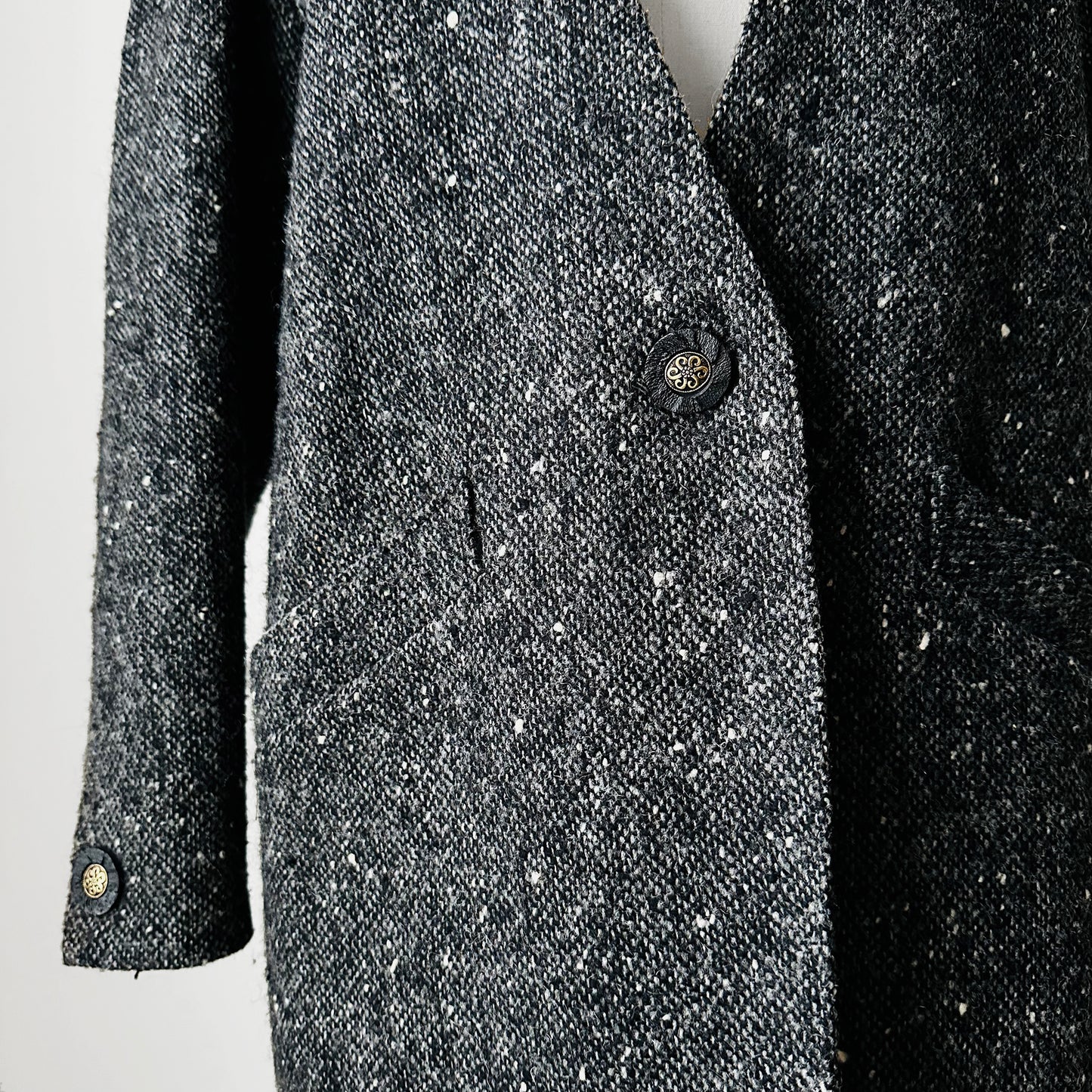 1980s Irving Samuel Montreal Grey Collarless Wool Twill Blazer Jacket - Sz. S/M