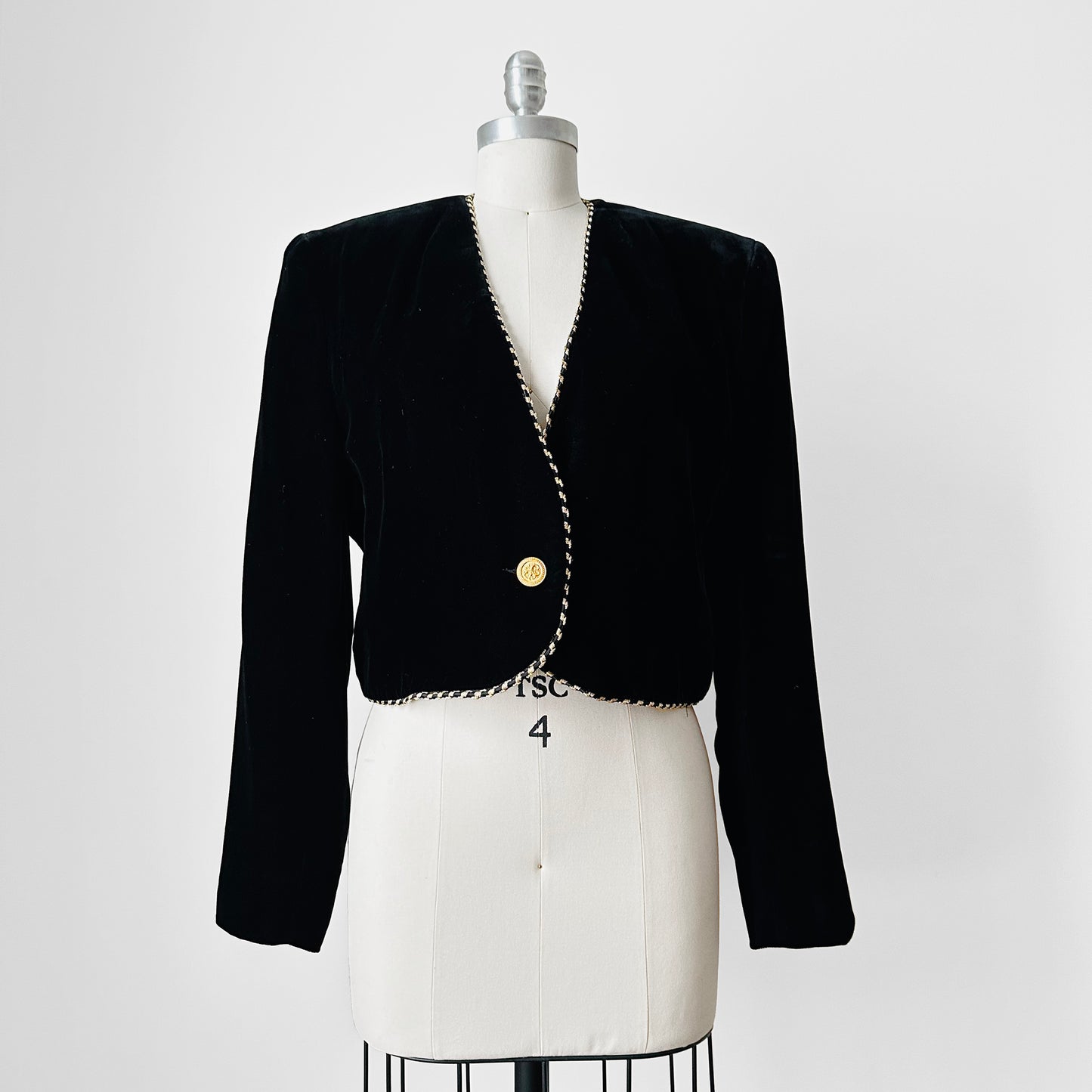 1980s Alfred Sung Black Velvet Trimmed Crop Jacket - Sz. S/M