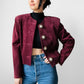 1980s Wine Toned Suede Crop Button Front Jacket - Sz. S/M