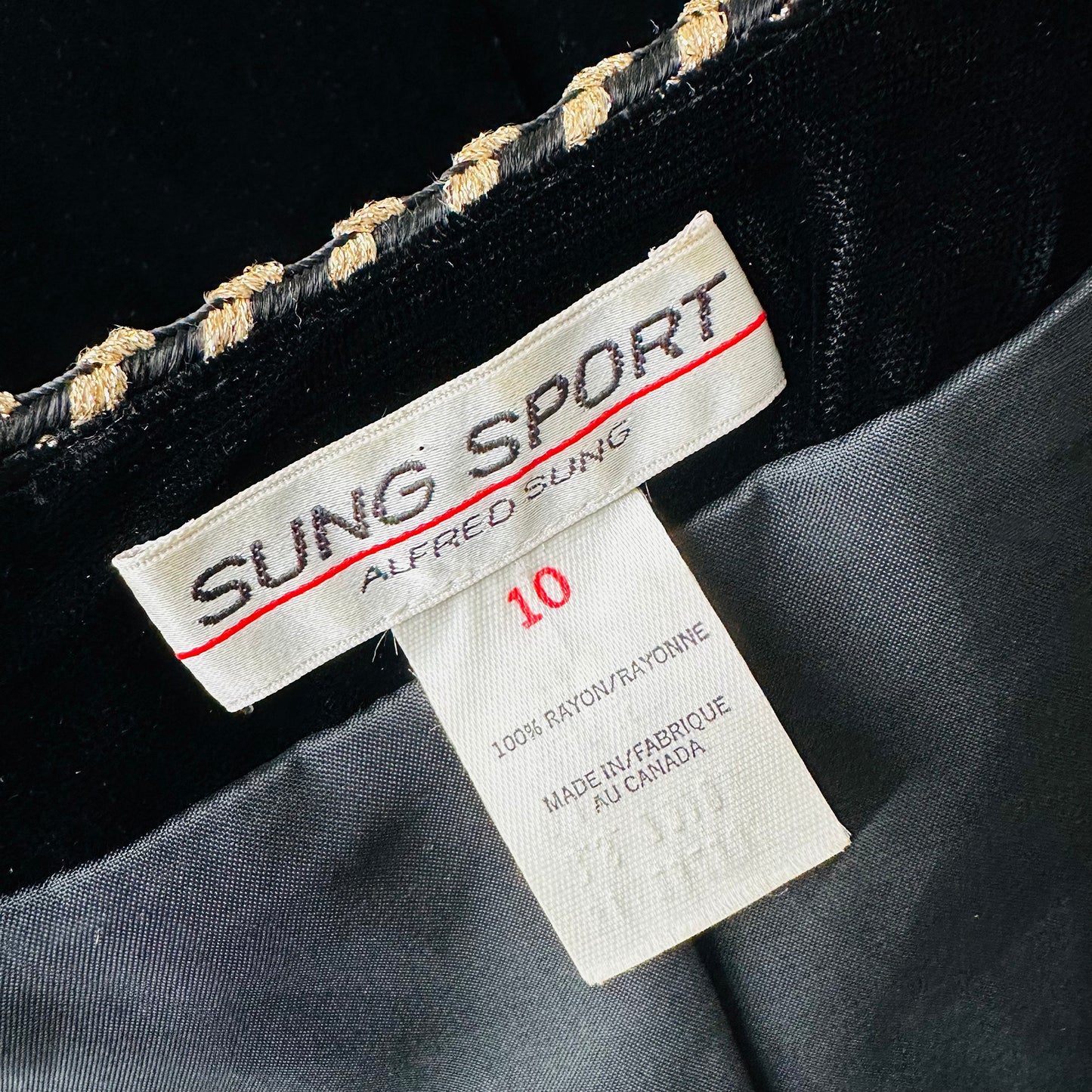 1980s Alfred Sung Black Velvet Trimmed Crop Jacket - Sz. S/M