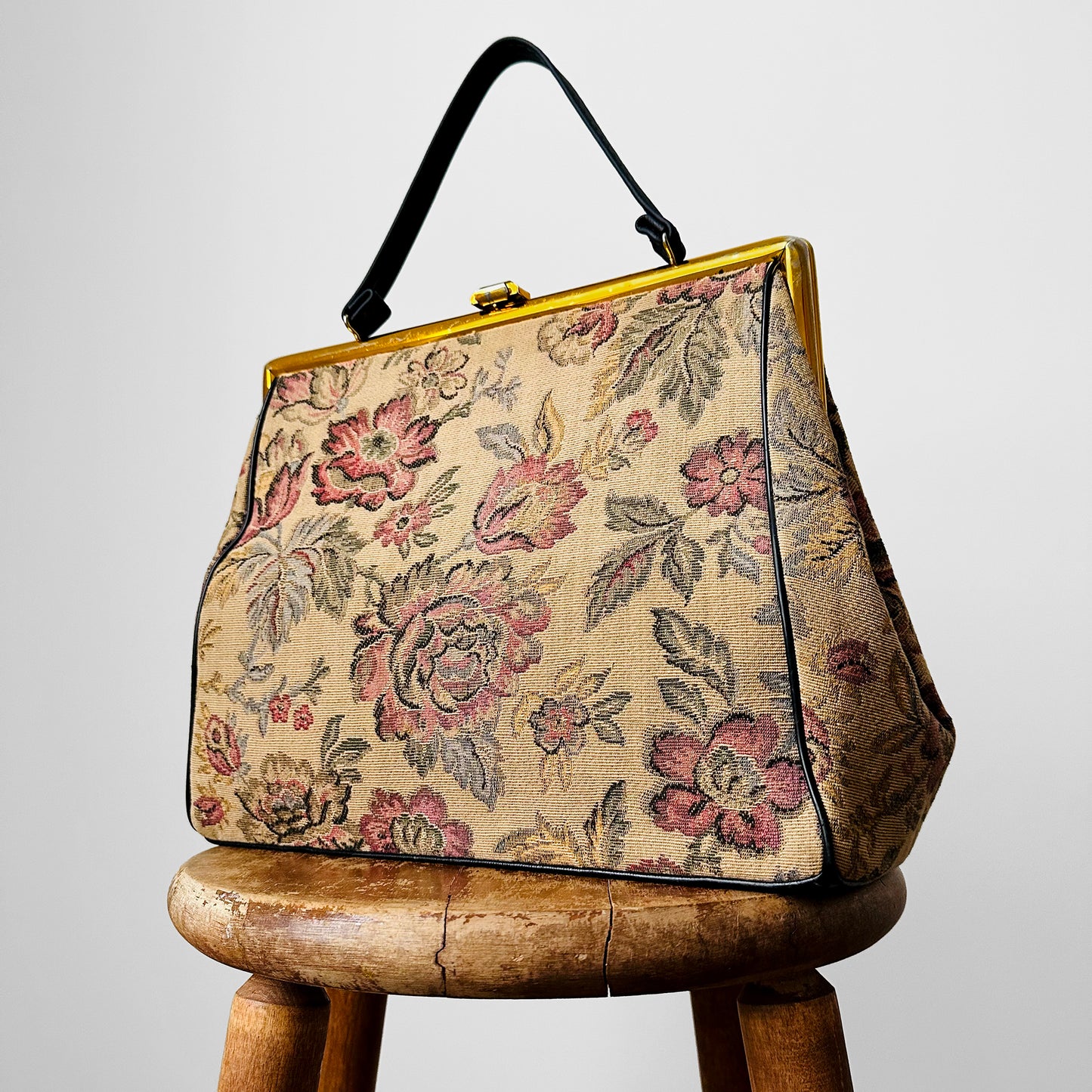 1960s Large Floral Tapestry Top-Handle Handbag