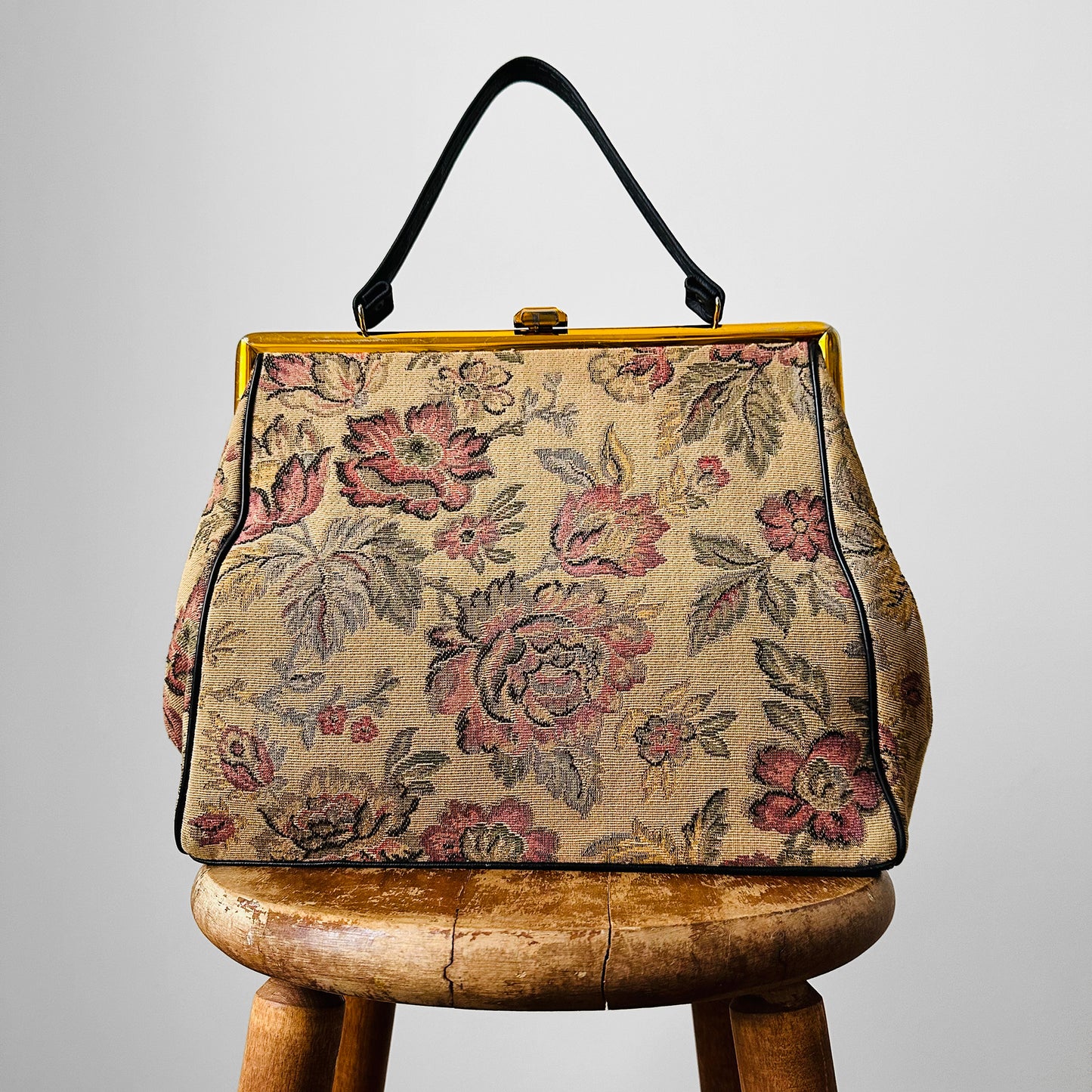 1960s Large Floral Tapestry Top-Handle Handbag