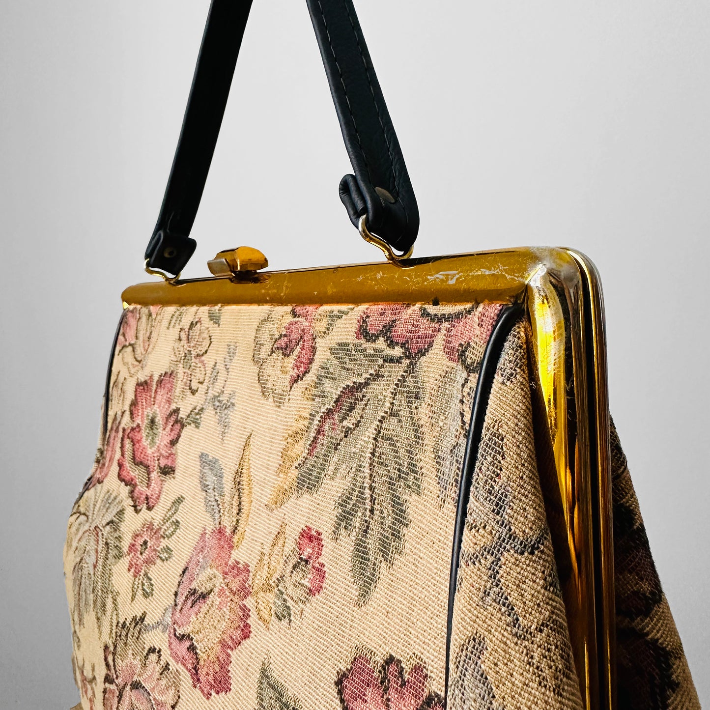 1960s Large Floral Tapestry Top-Handle Handbag