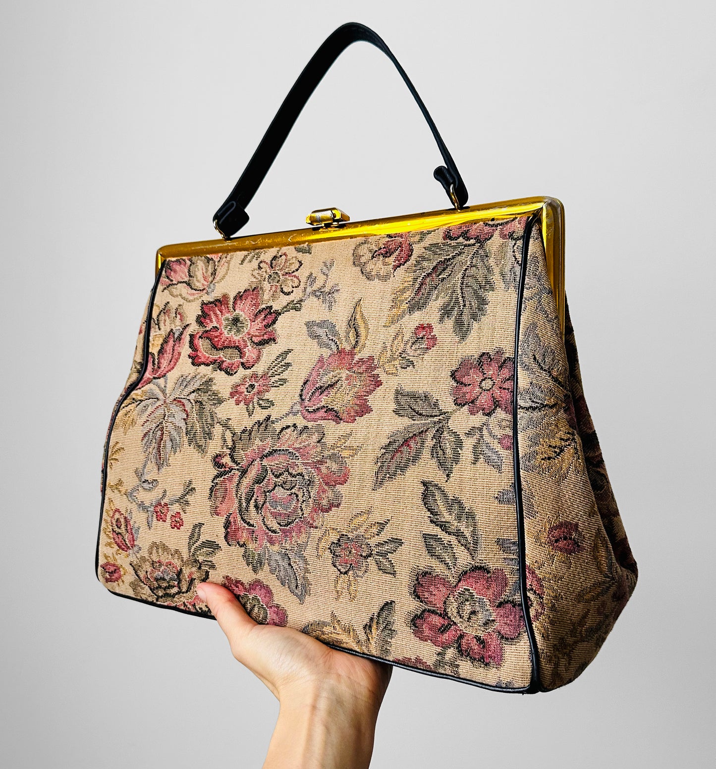 1960s Large Floral Tapestry Top-Handle Handbag