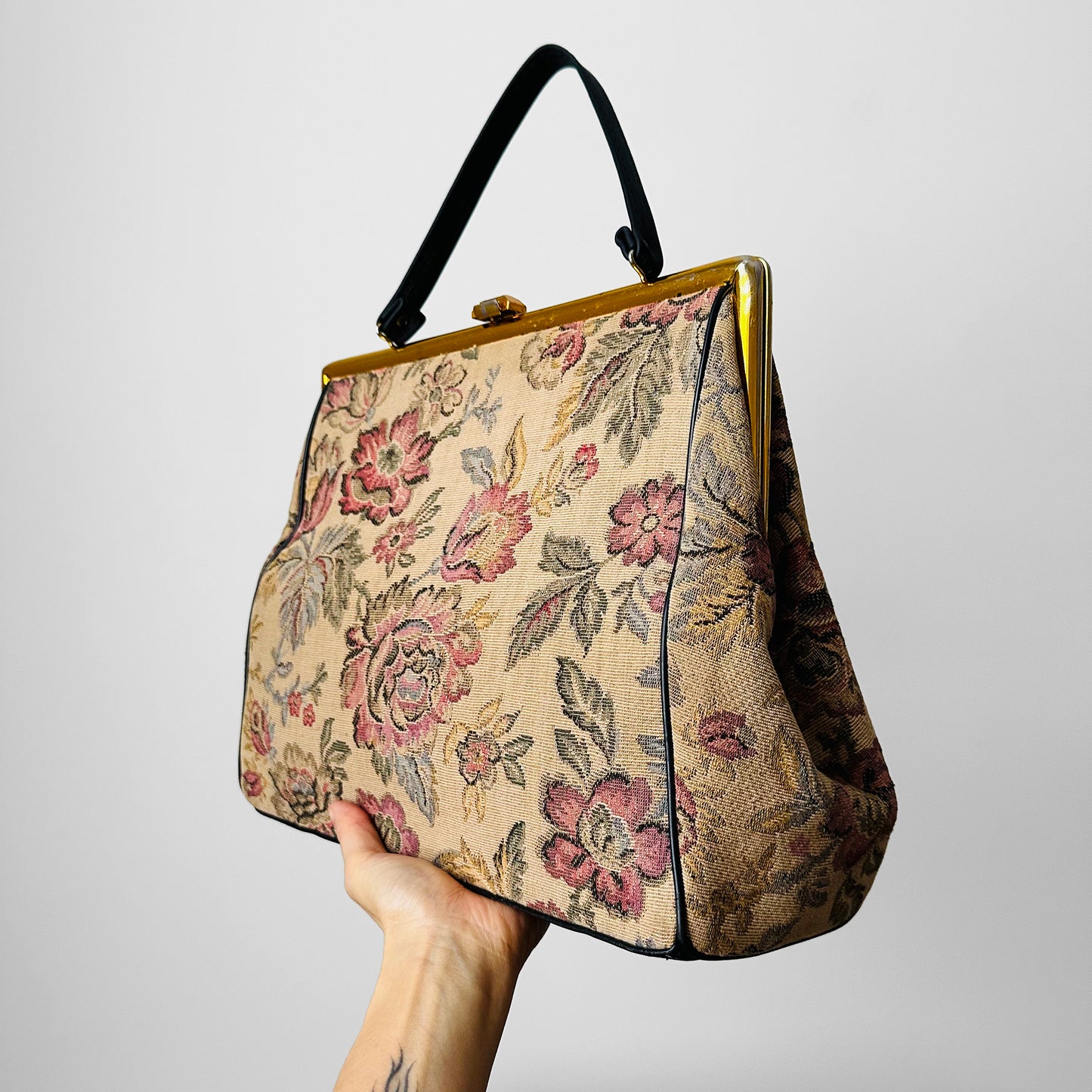 1960s Large Floral Tapestry Top-Handle Handbag