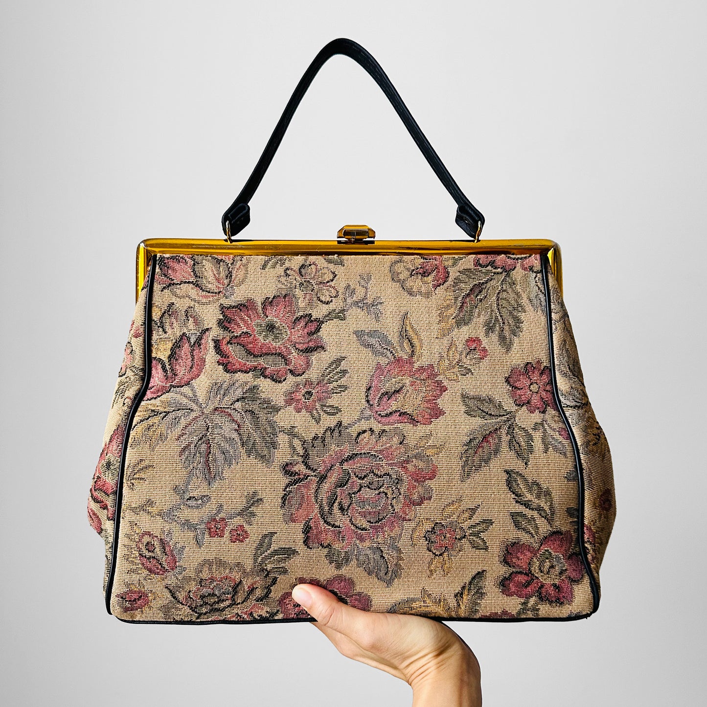 1960s Large Floral Tapestry Top-Handle Handbag