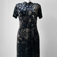 1990s Long Black and Gold Velour Asian Patterned Dress - Sz. Sm