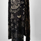 1990s Long Black and Gold Velour Asian Patterned Dress - Sz. Sm