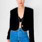 1980s Alfred Sung Black Velvet Trimmed Crop Jacket - Sz. S/M