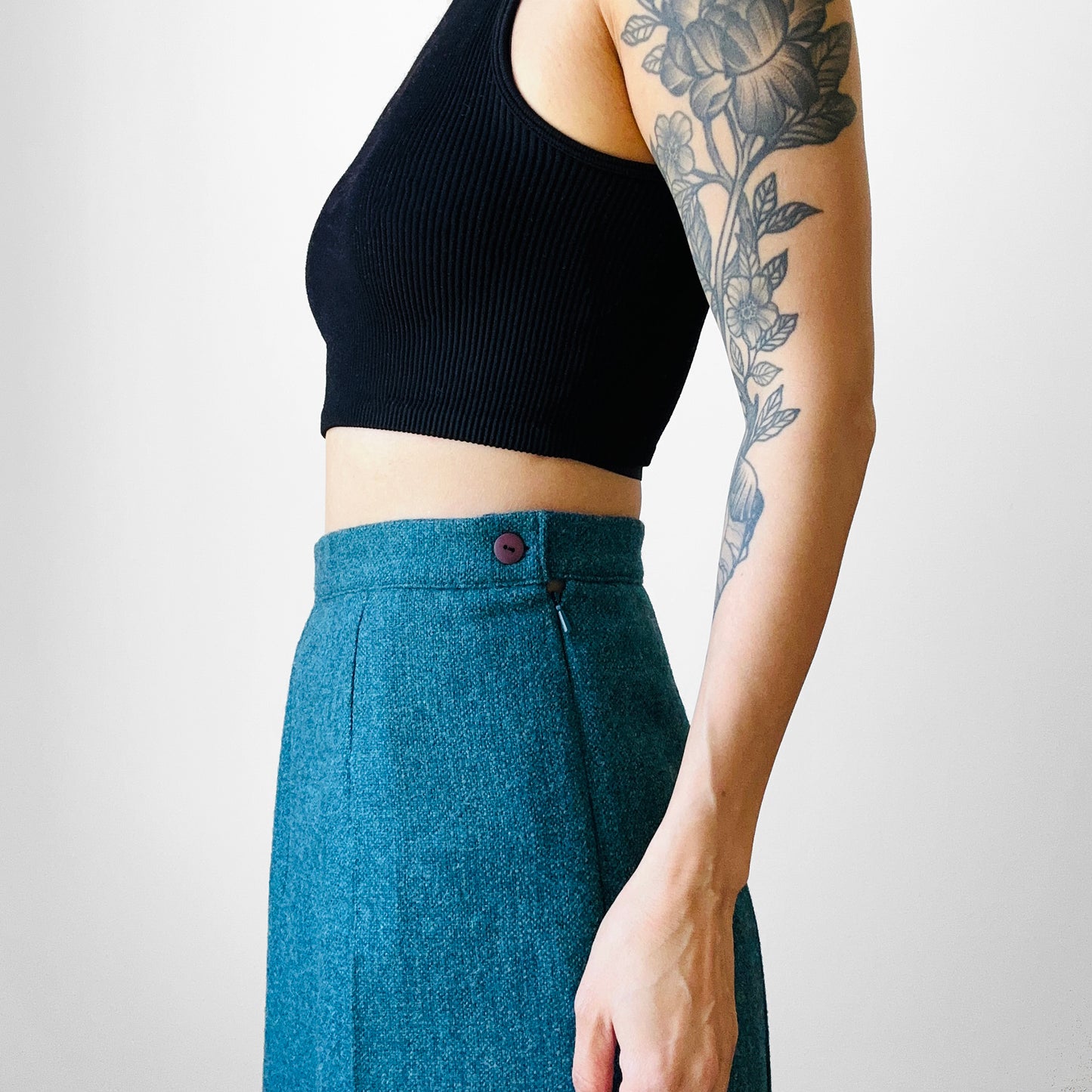 1980s Teal DUNEDIN Scotland Inverted Pleat Wool Skirt - Sz. 2XL-3XL /  38 waist