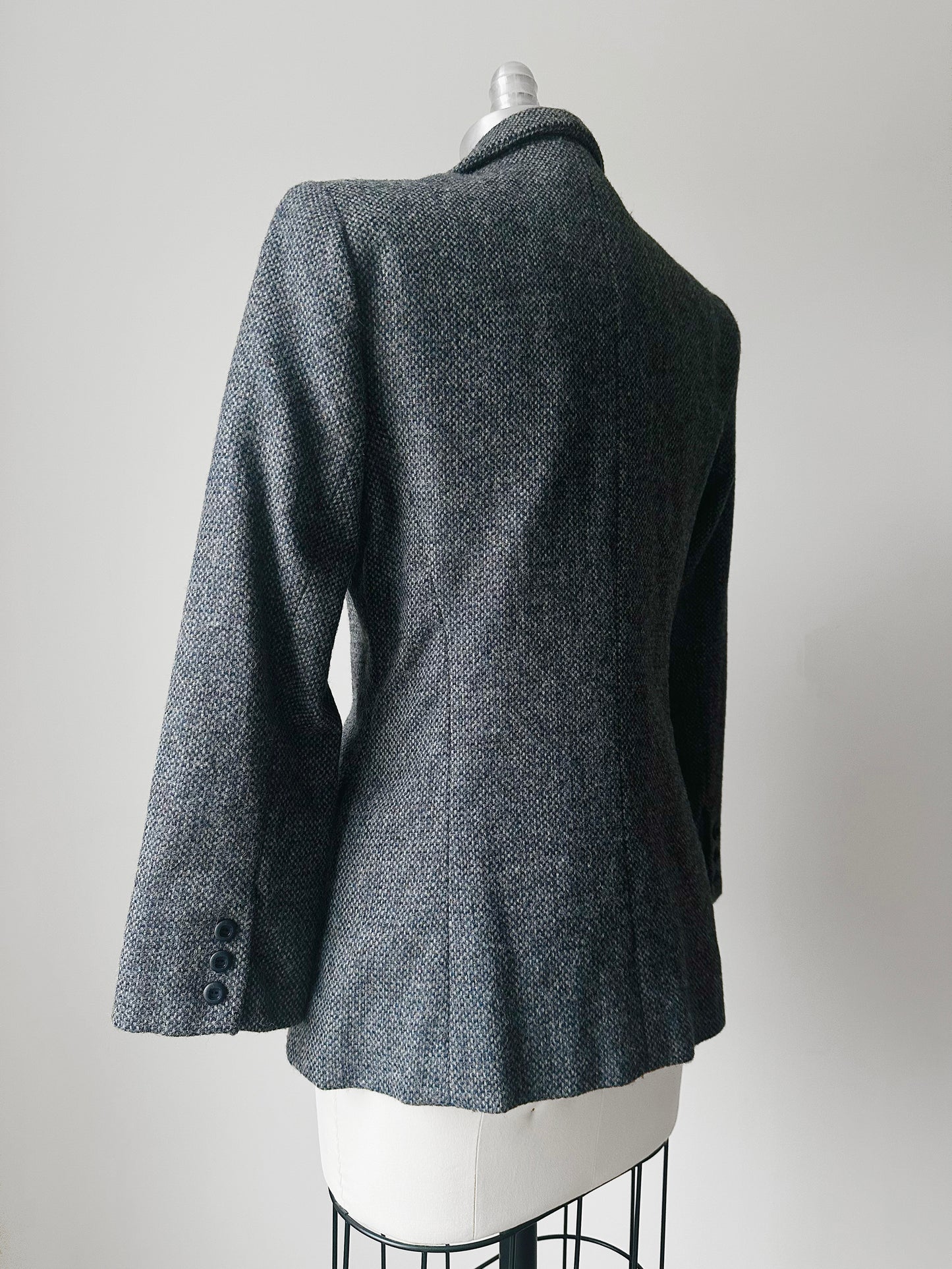 1960s Grey Single Button Tweed Wool Tapered Waist Jacket - Sz. S