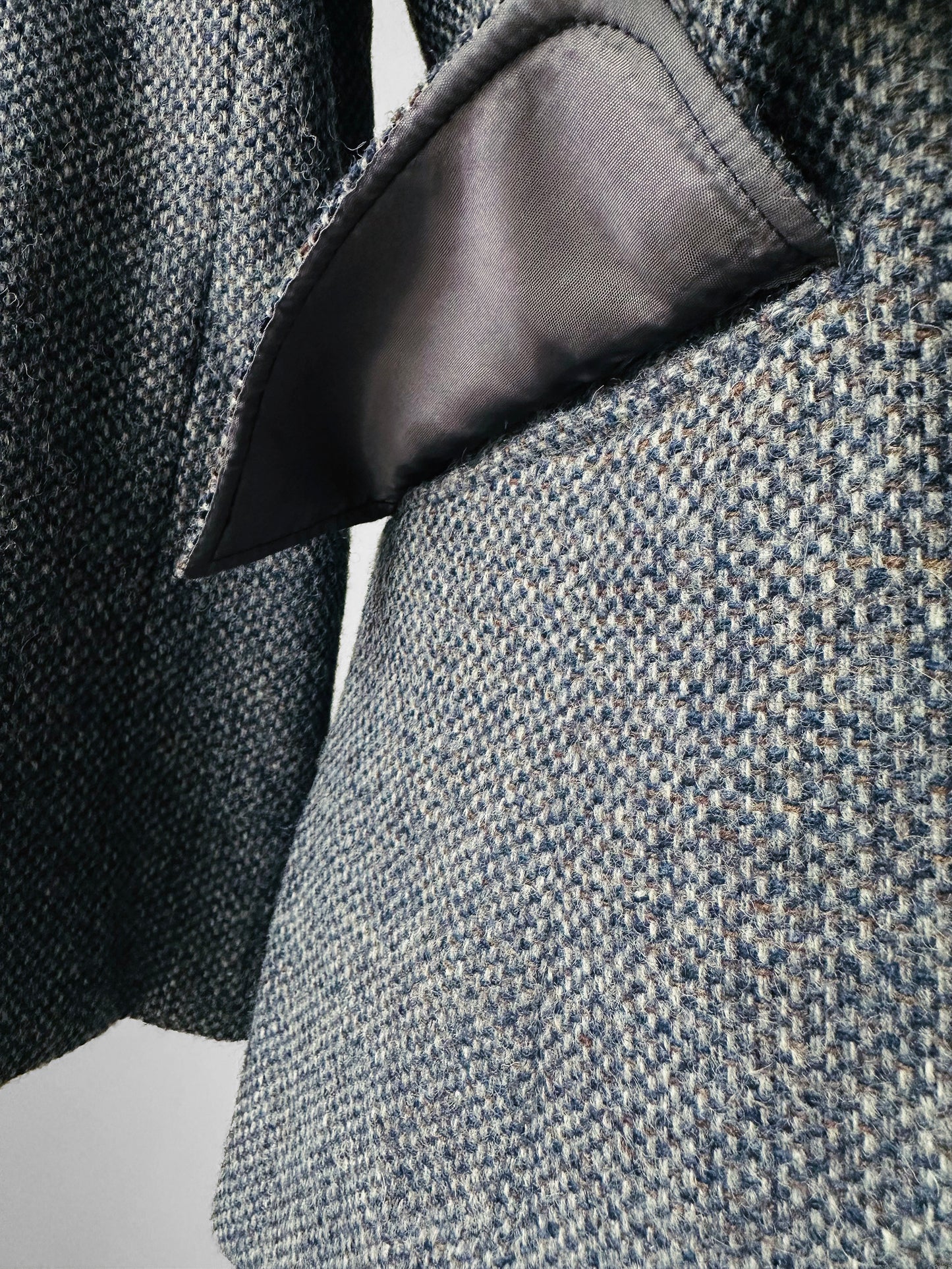 1960s Grey Single Button Tweed Wool Tapered Waist Jacket - Sz. S