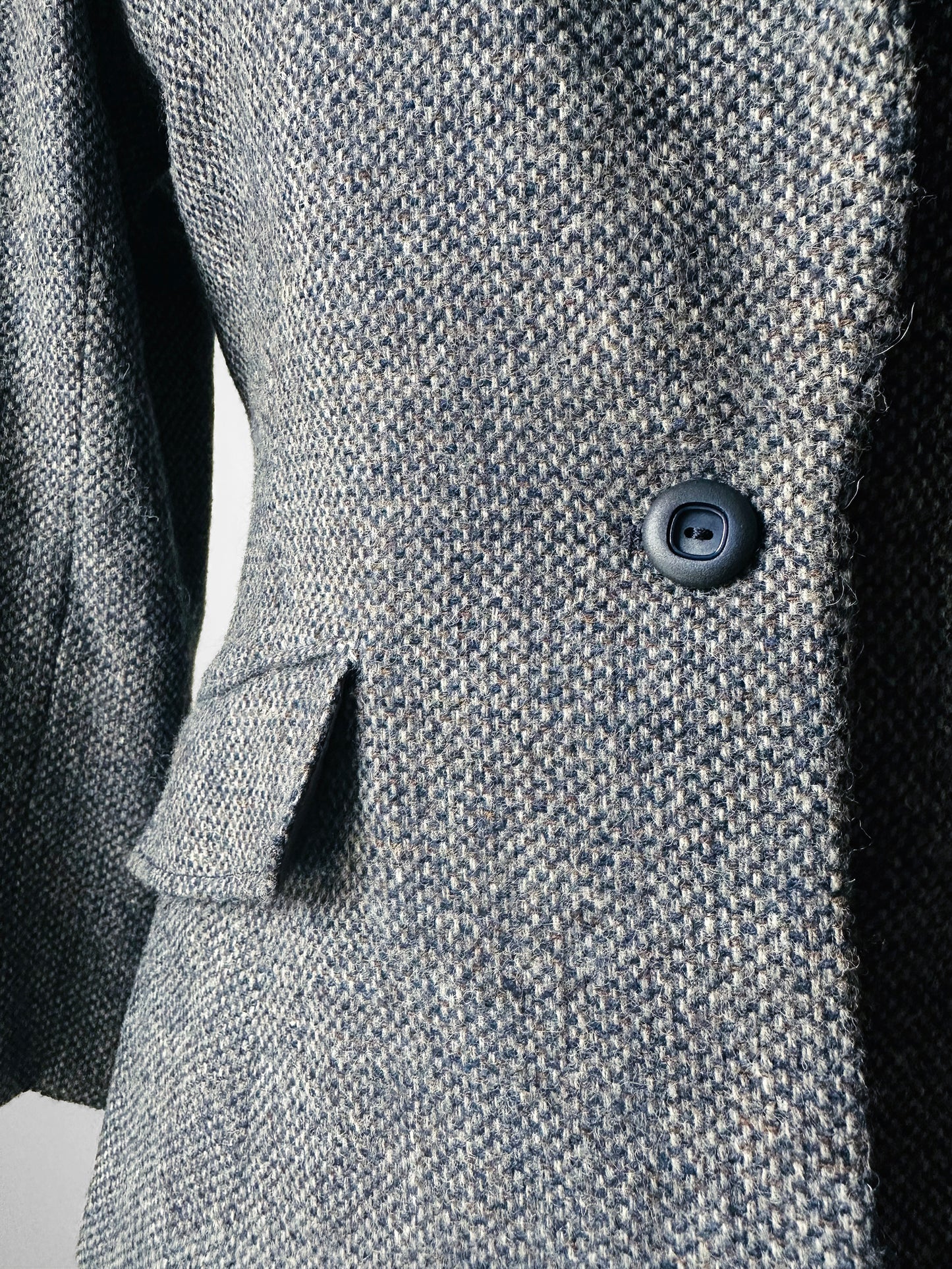 1960s Grey Single Button Tweed Wool Tapered Waist Jacket - Sz. S