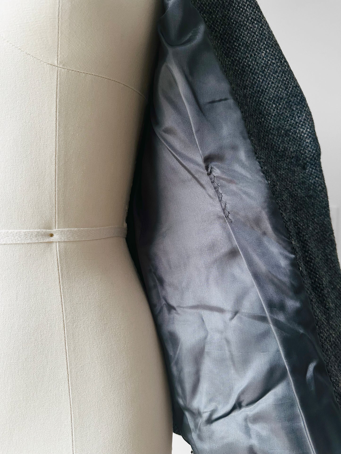 1960s Grey Single Button Tweed Wool Tapered Waist Jacket - Sz. S