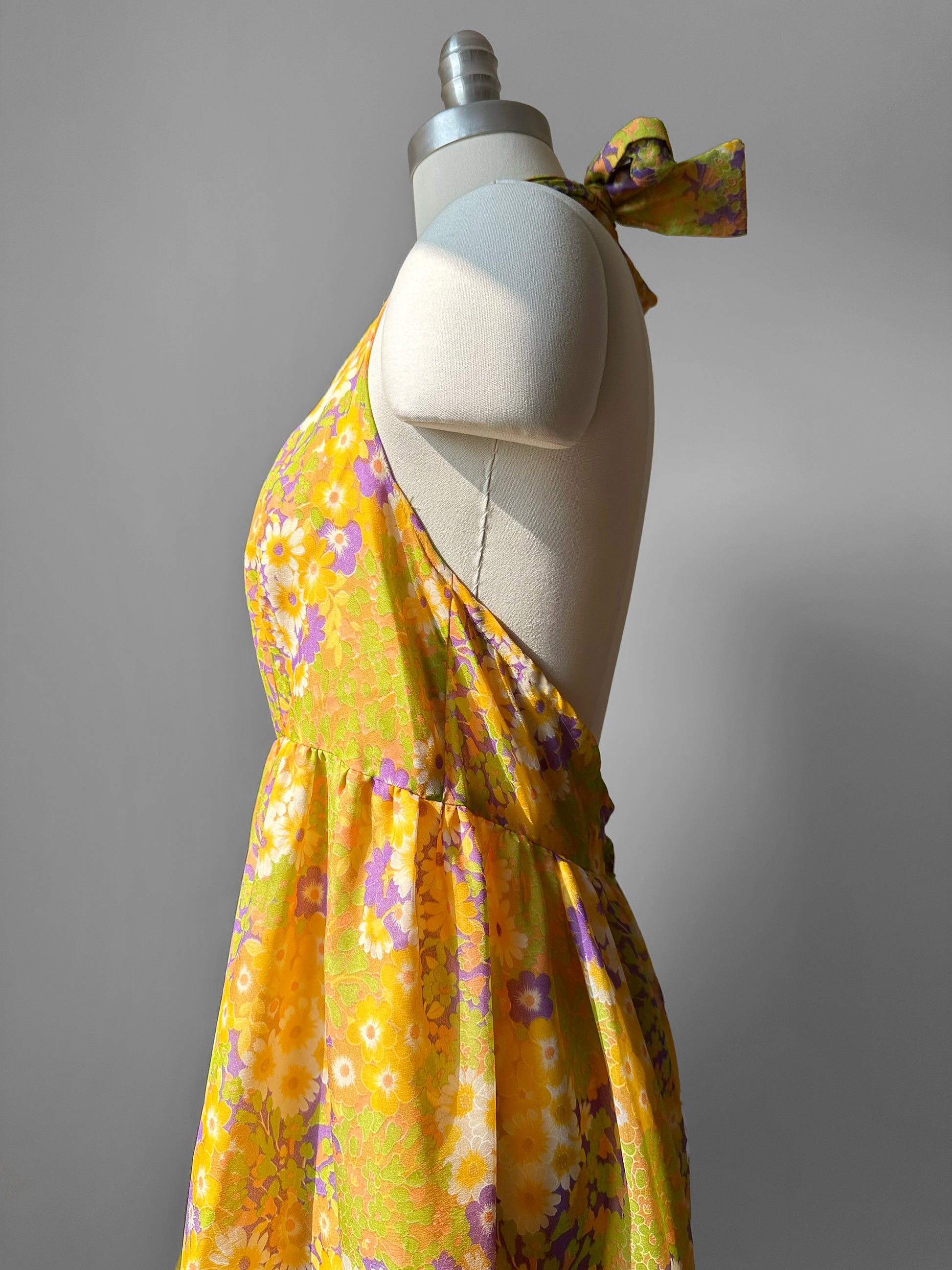 1960s - 1970s Handmade Floral Halter Prairie Summer Dress