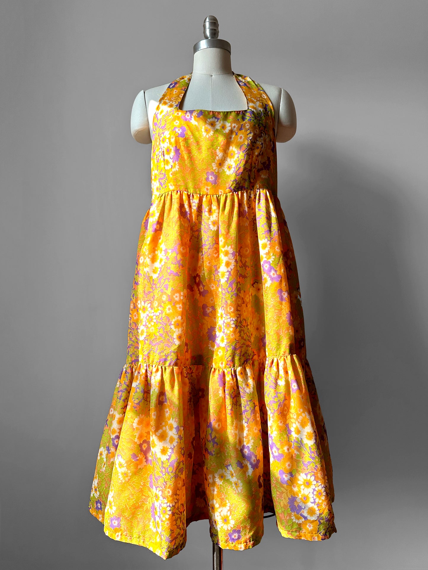 1960s - 1970s Handmade Floral Halter Prairie Summer Dress - Sz. M/L