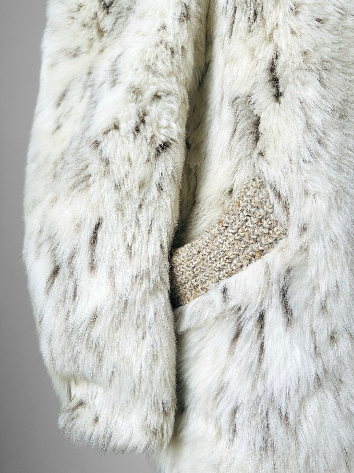 1980s Faux Fur Snow Leopard fax leather knit detail zip jacket - Sz. M/L