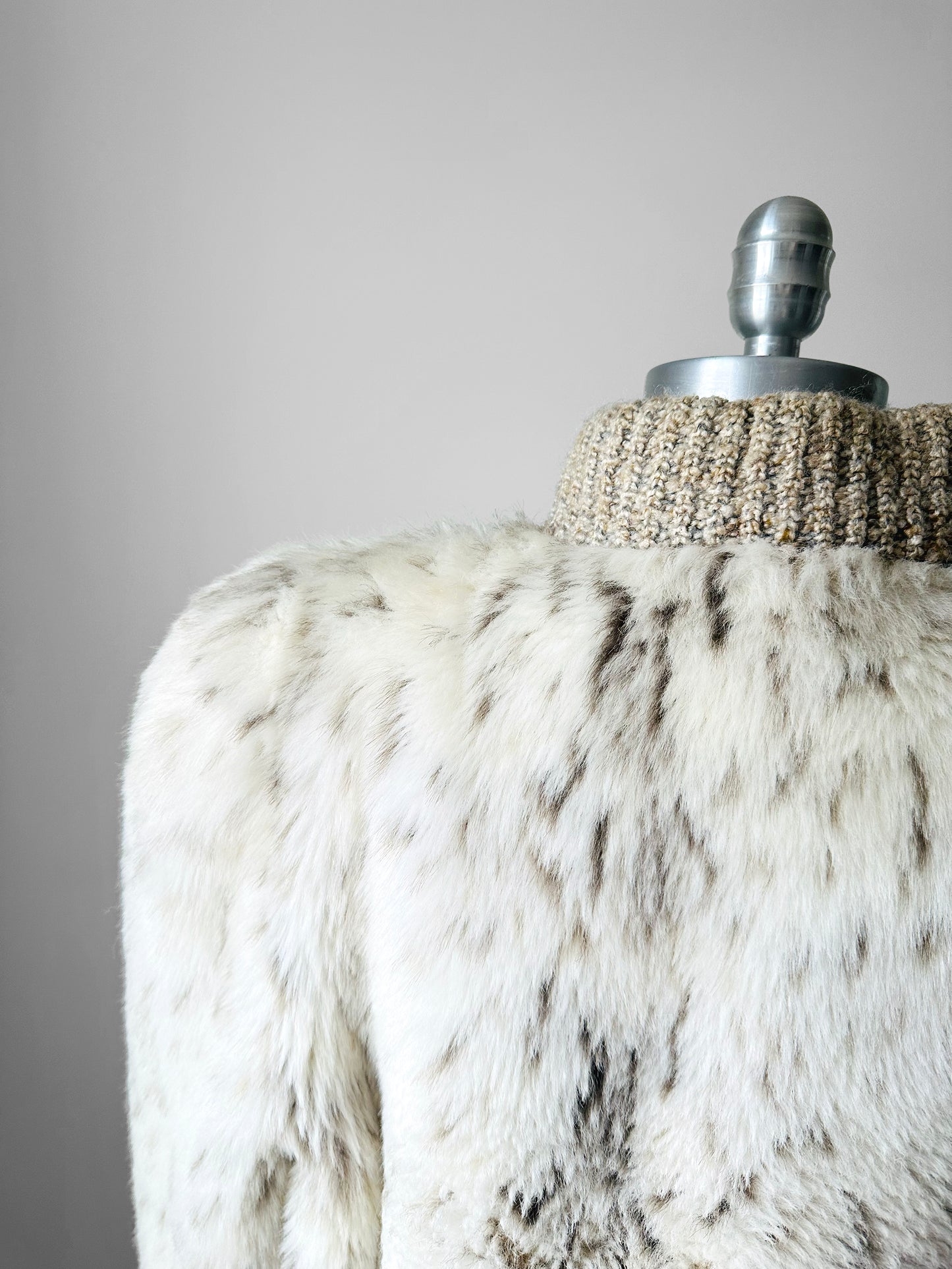 1980s Faux Fur Snow Leopard fax leather knit detail zip jacket - Sz. M/L