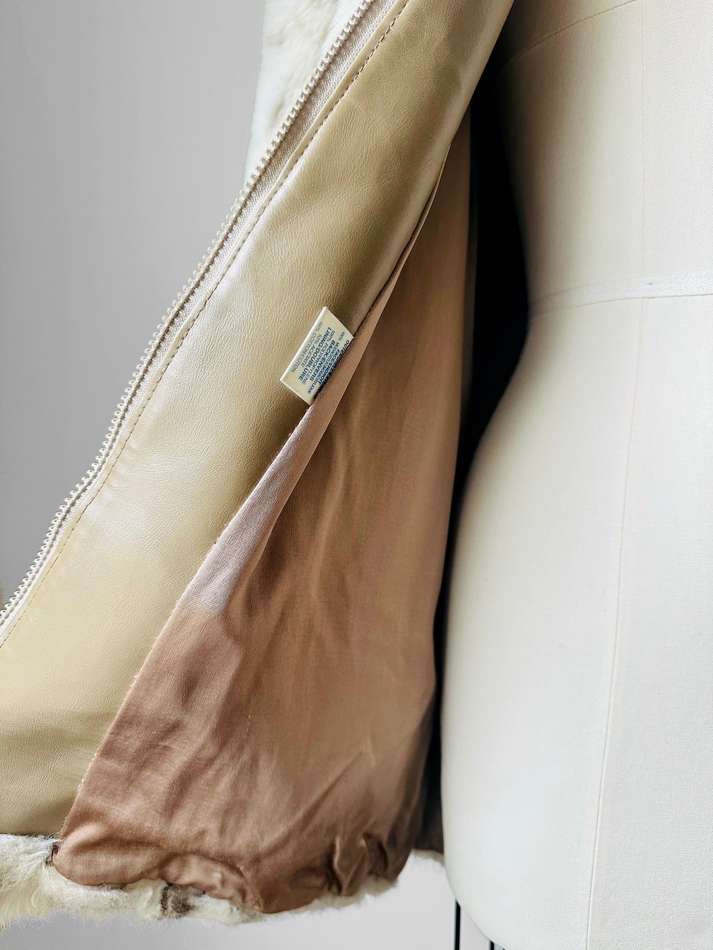 1980s Faux Fur Snow Leopard fax leather knit detail zip jacket - Sz. M/L