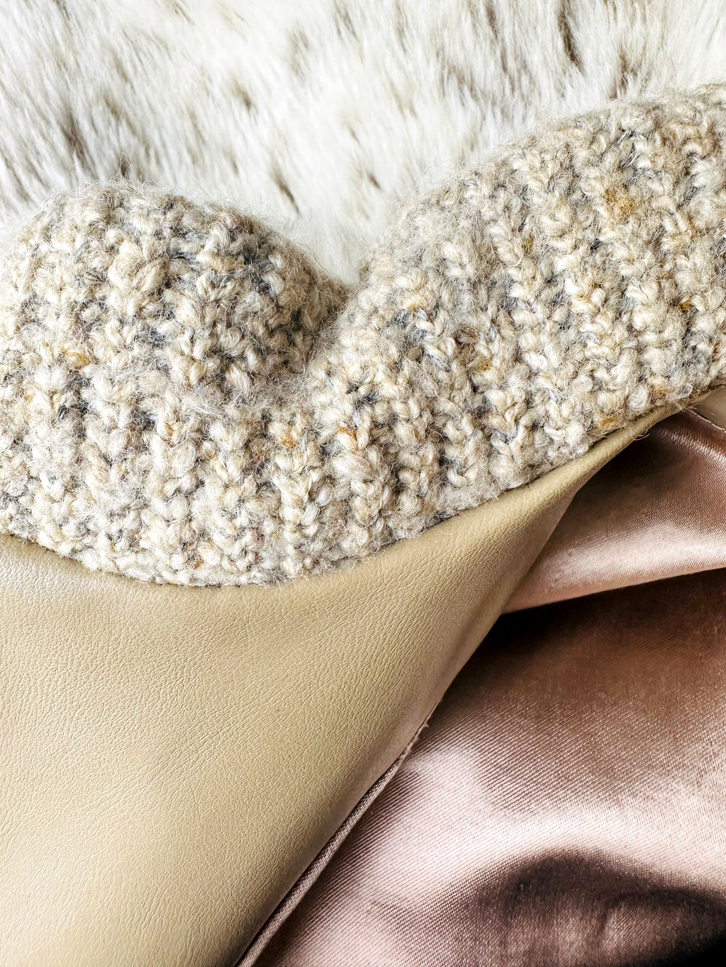 1980s Faux Fur Snow Leopard fax leather knit detail zip jacket - Sz. M/L